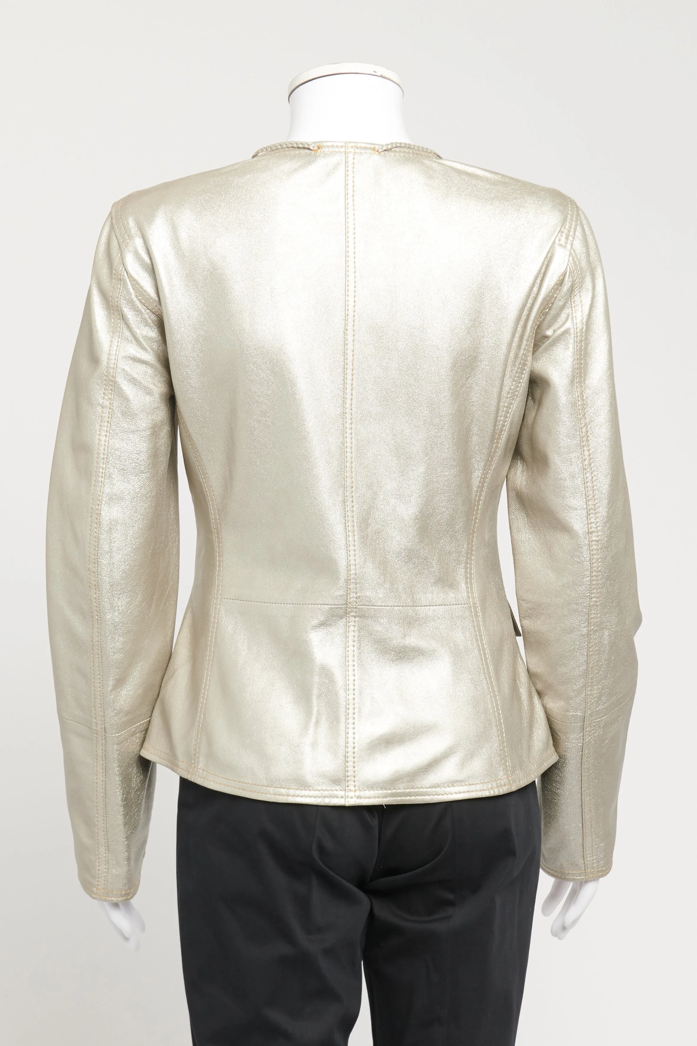 Metallic Preowned Leather Jacket With Rope Detail