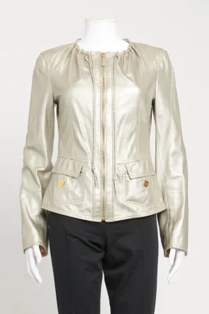 Metallic Preowned Leather Jacket With Rope Detail