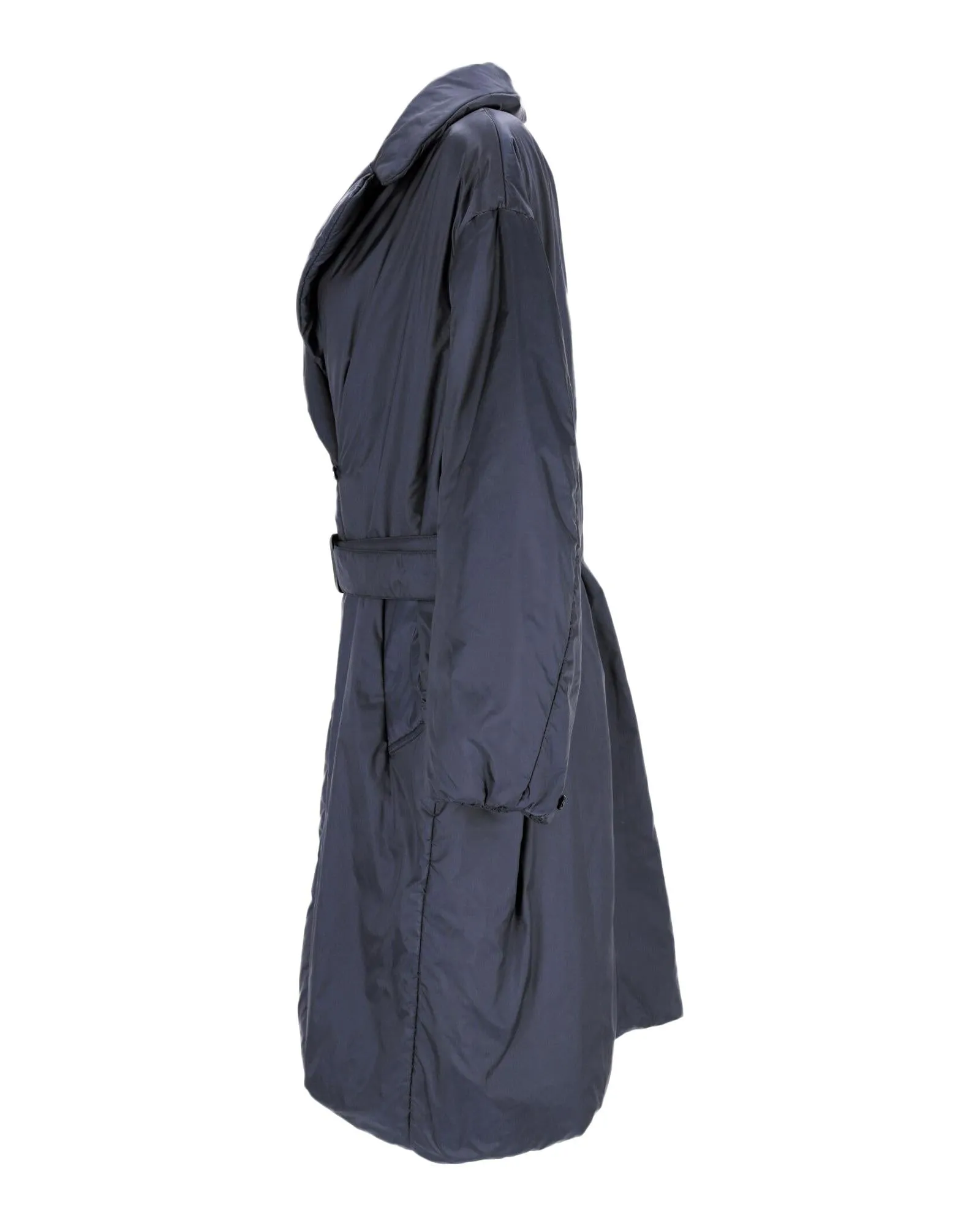 Midnight Blue Water-Resistant Belted Coat with Insulating Padding