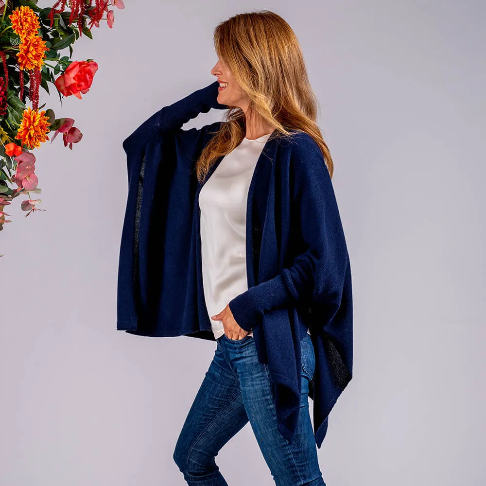 Midnight Navy Cashmere Sleeved Cape