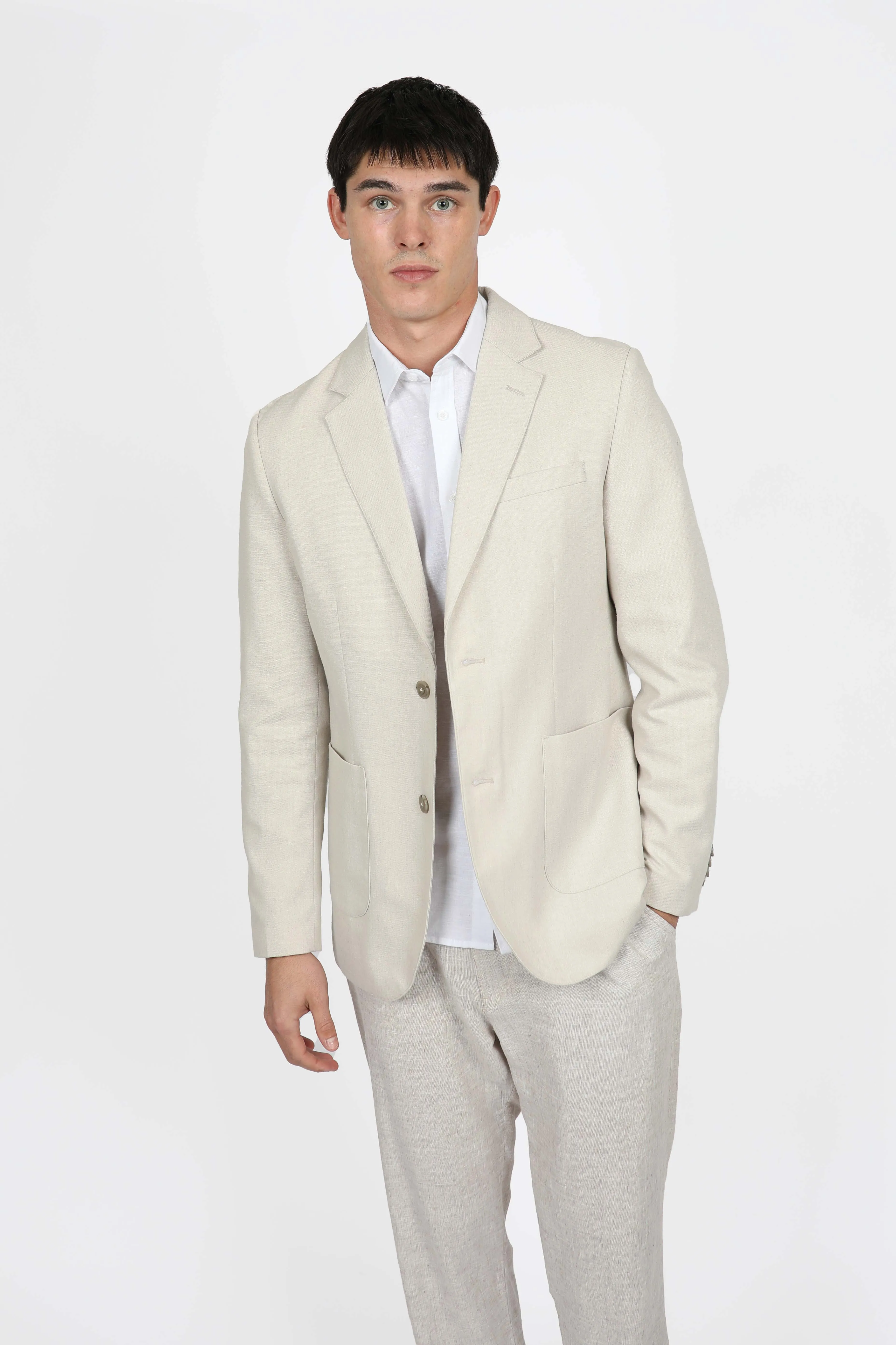 Natural Cotton Linen Notch Lapel Blazer