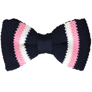 Navy Blue Bold Striped Knit Bow Tie