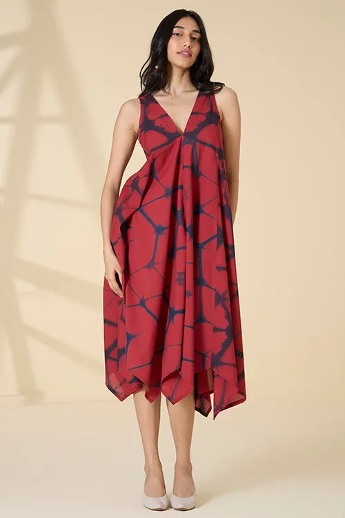 Okhai "Red Sangria" Tie-and-Dye Pure Cotton Sleeveless Dress