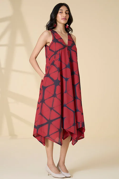 Okhai "Red Sangria" Tie-and-Dye Pure Cotton Sleeveless Dress