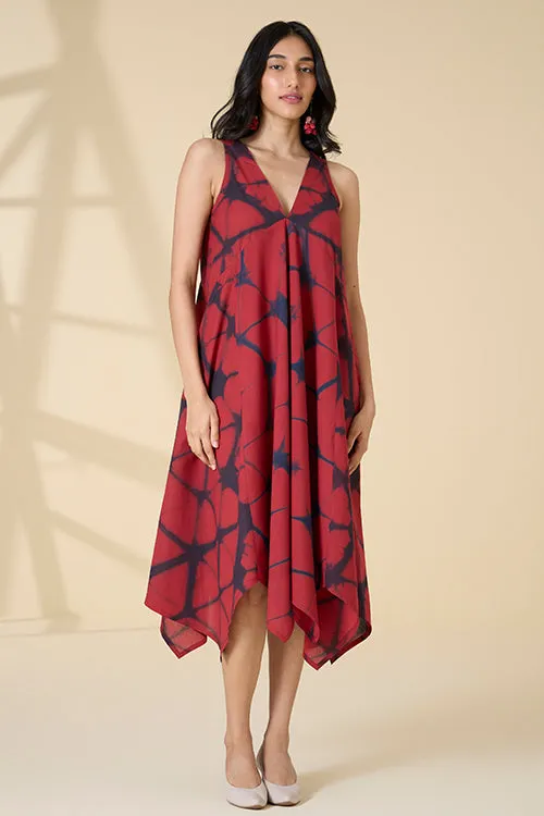 Okhai "Red Sangria" Tie-and-Dye Pure Cotton Sleeveless Dress