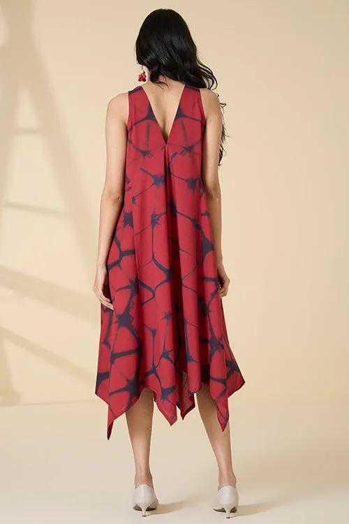 Okhai "Red Sangria" Tie-and-Dye Pure Cotton Sleeveless Dress