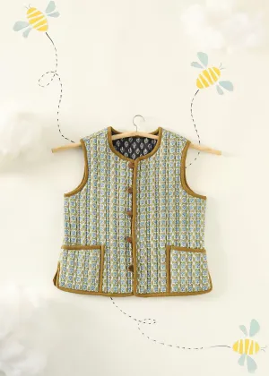 Olive-Navy Zinnia Quilted Cotton Reversible Bundi Jacket Unisex (1-7 Years)