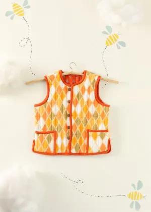 Orange Rhombus Quilted Cotton Reversible Bundi Jacket Unisex (1-7 Years)