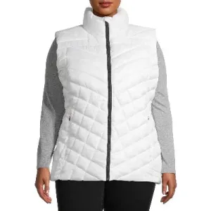 Plus Down Blend Chevron Quilted Puffer Vest White