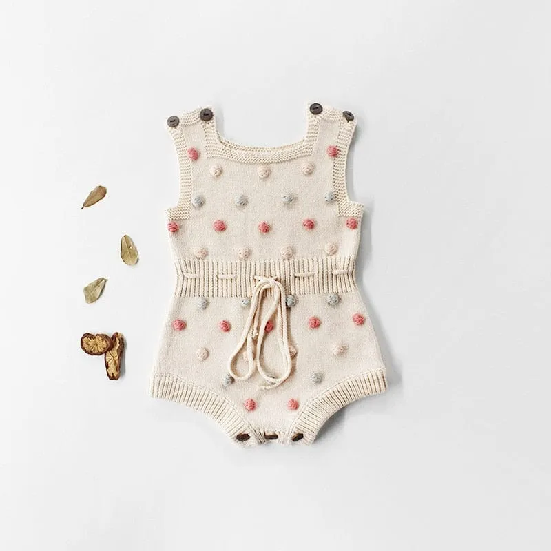 Polka Dot Popcorn Knit Romper