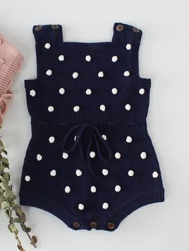 Polka Dot Popcorn Knit Romper