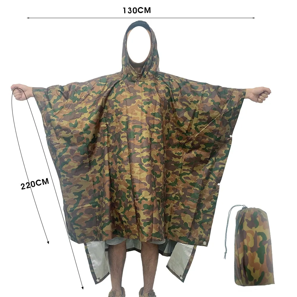 Portable Multifunctional 3 In 1 Rain Coat Hiking Camping Raincoat Poncho Mat Awning Durable Outdoor Activity Rain Gear Supplie