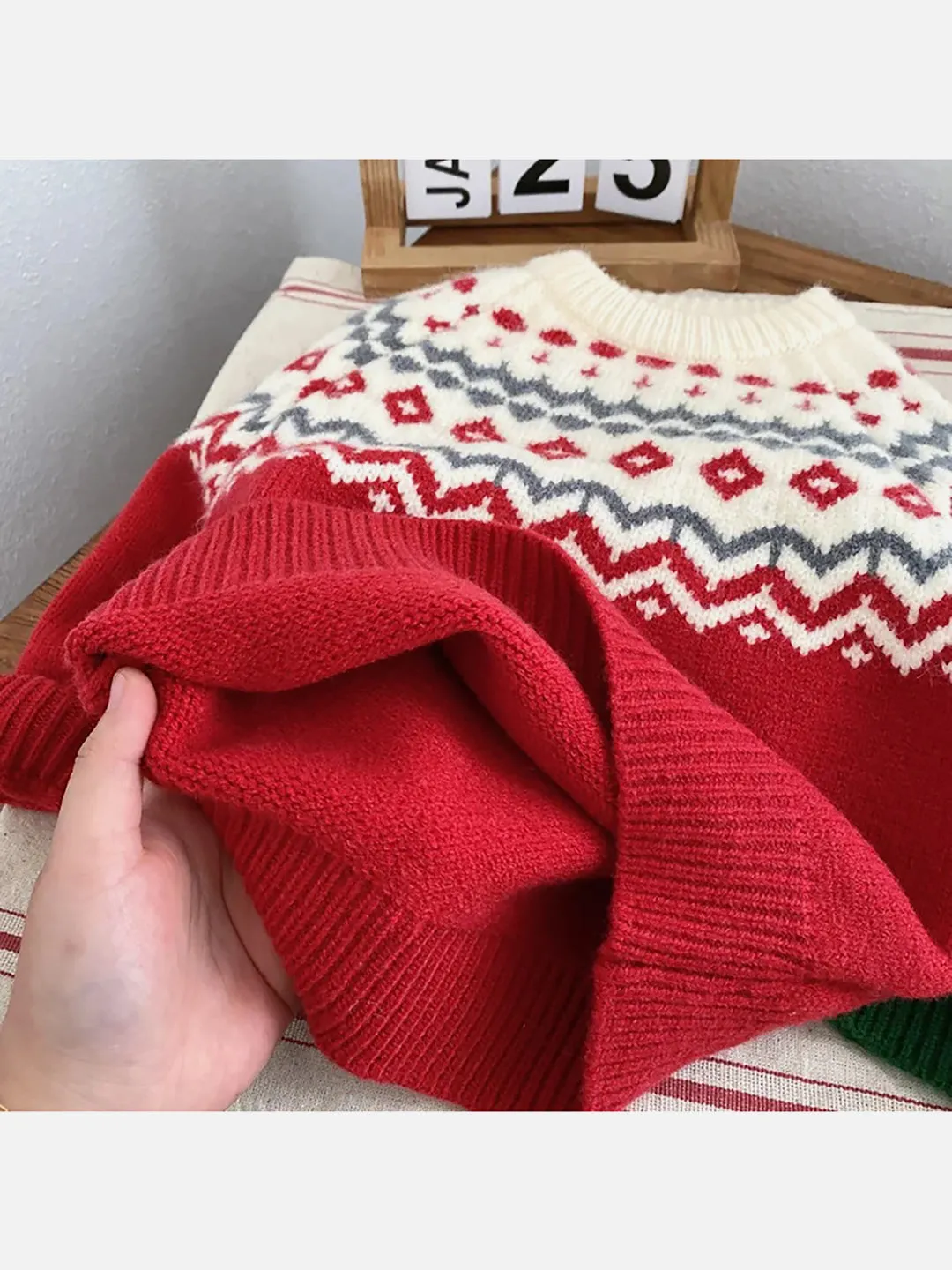 Red & Cream Diamond Warmer Cardigan & Christmas Sweater for Kids