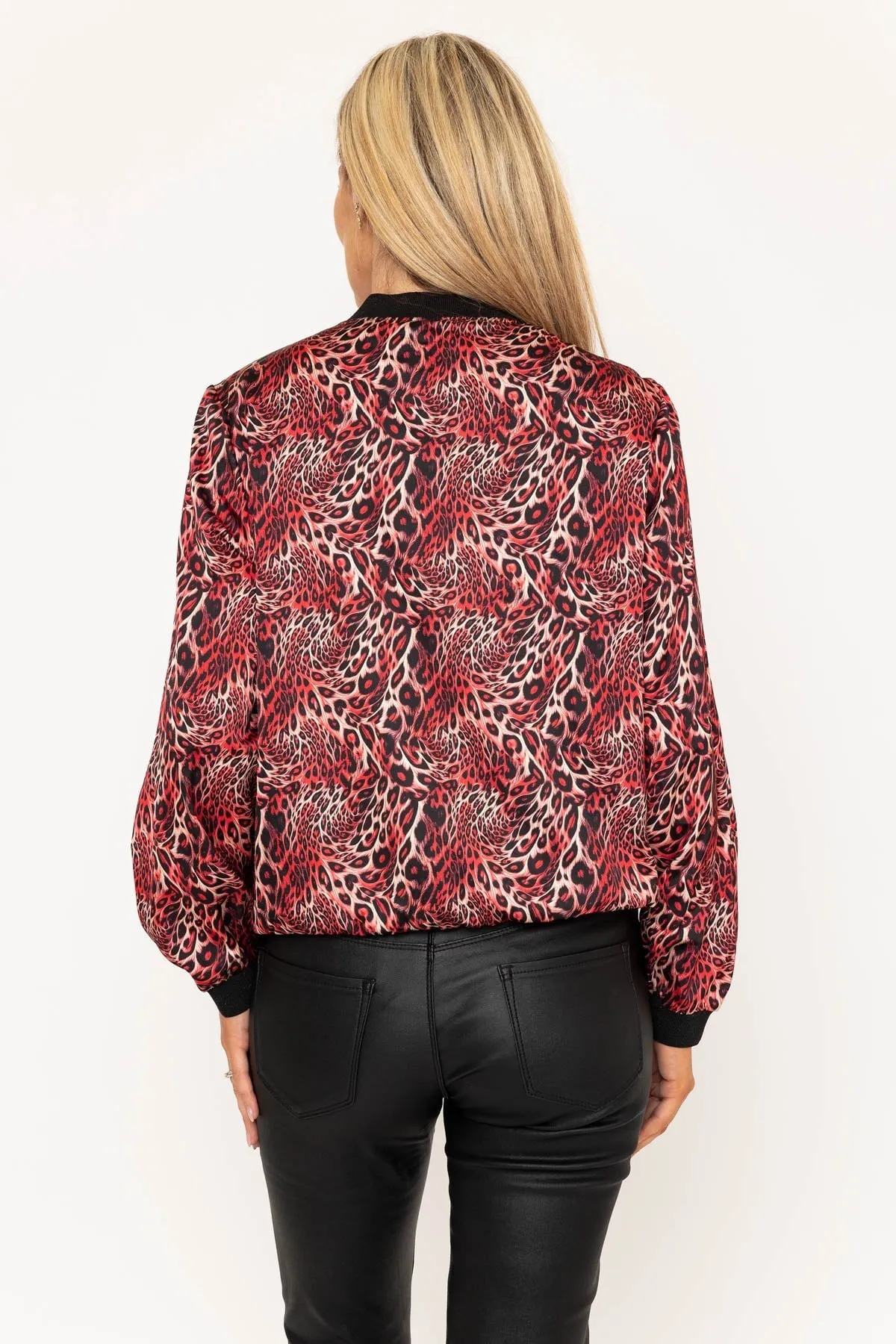 Red Leopard Print Bomber Jacket