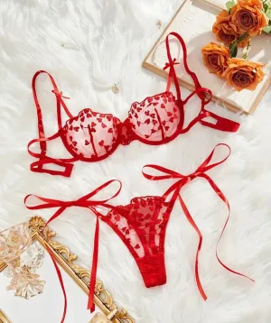 Red Lingerie Heart Bow Strap Set