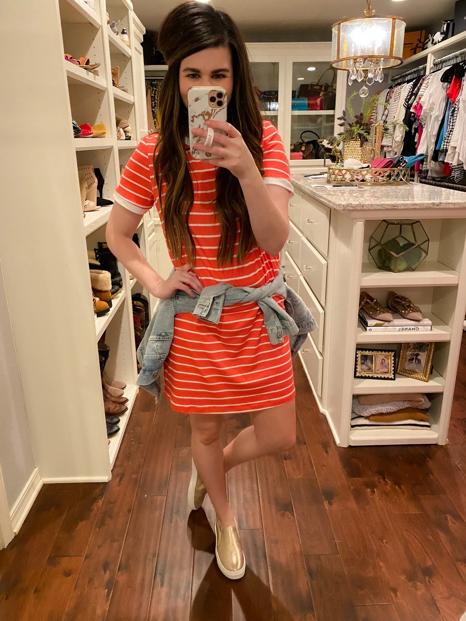 SALE! Gabrielle Striped Dress in Coral