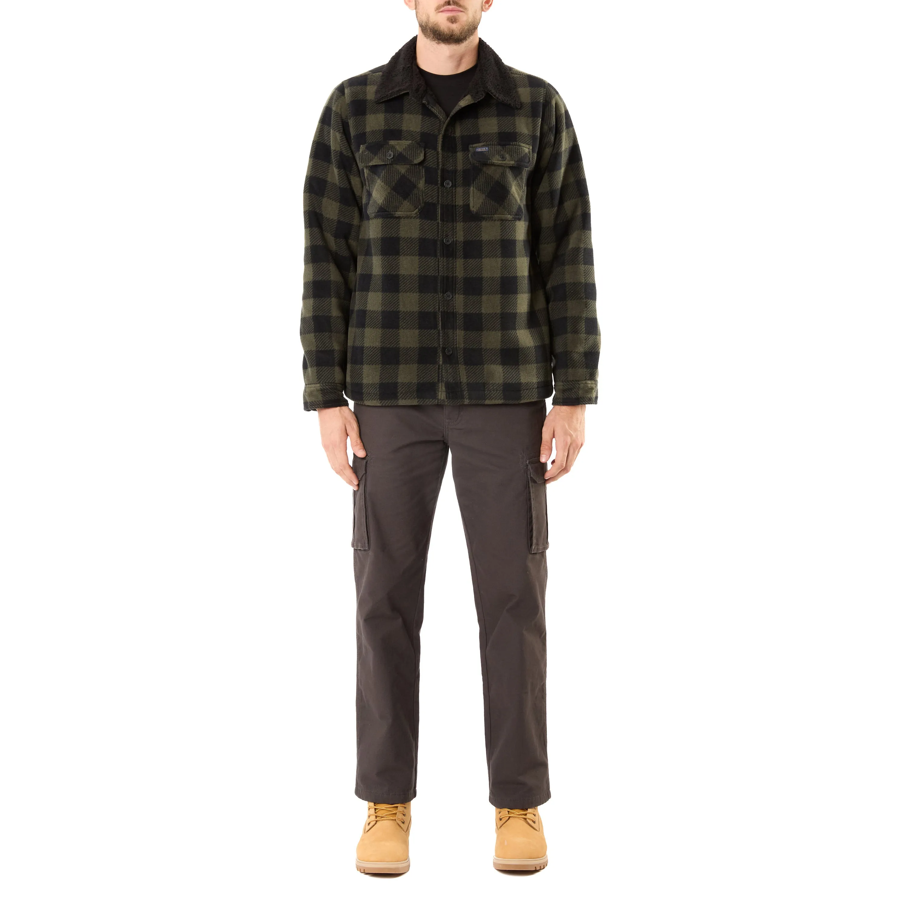 SHERPA-LINED PLAID MICRO POLARFLEECE JACKET WITH SHERPA COLLAR