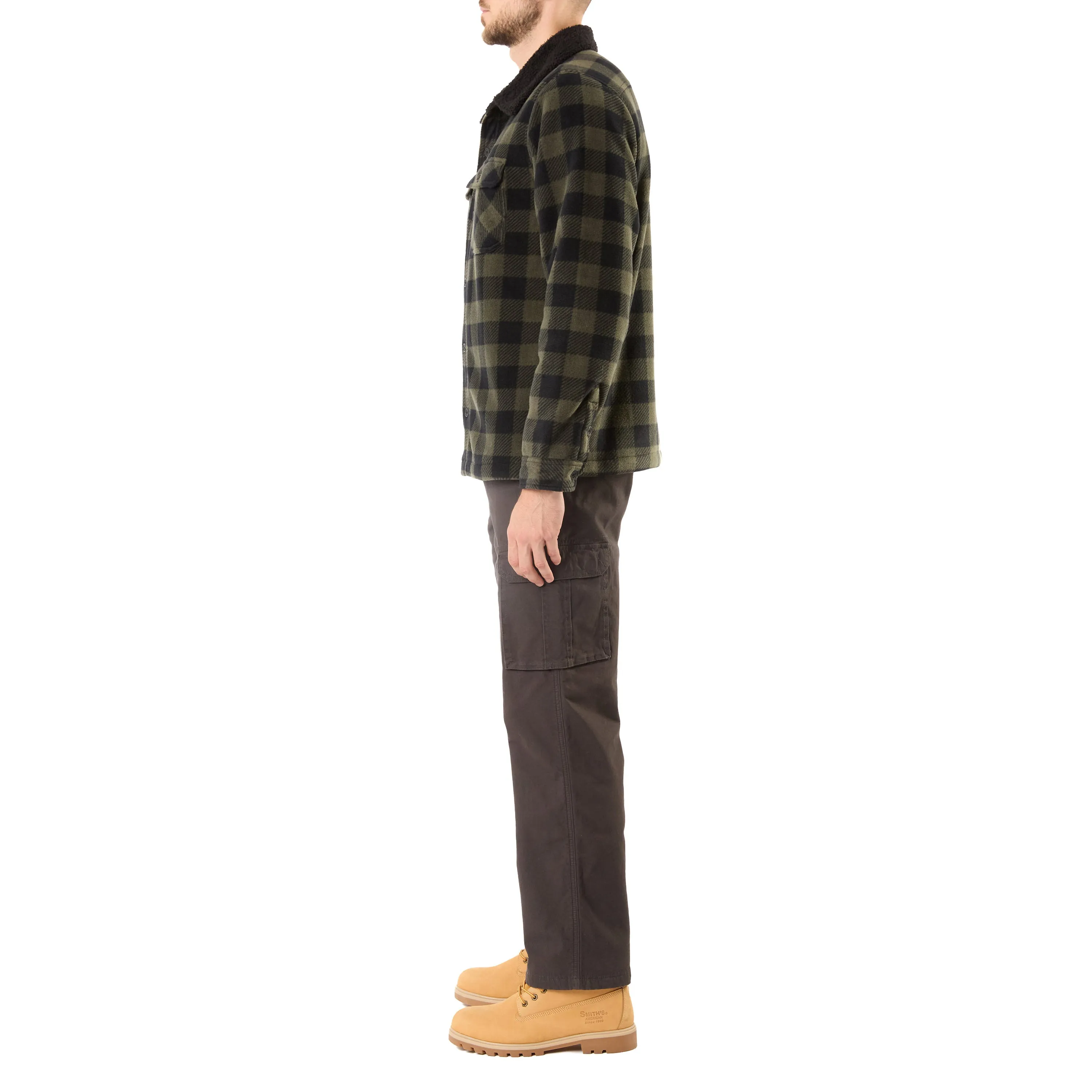 SHERPA-LINED PLAID MICRO POLARFLEECE JACKET WITH SHERPA COLLAR