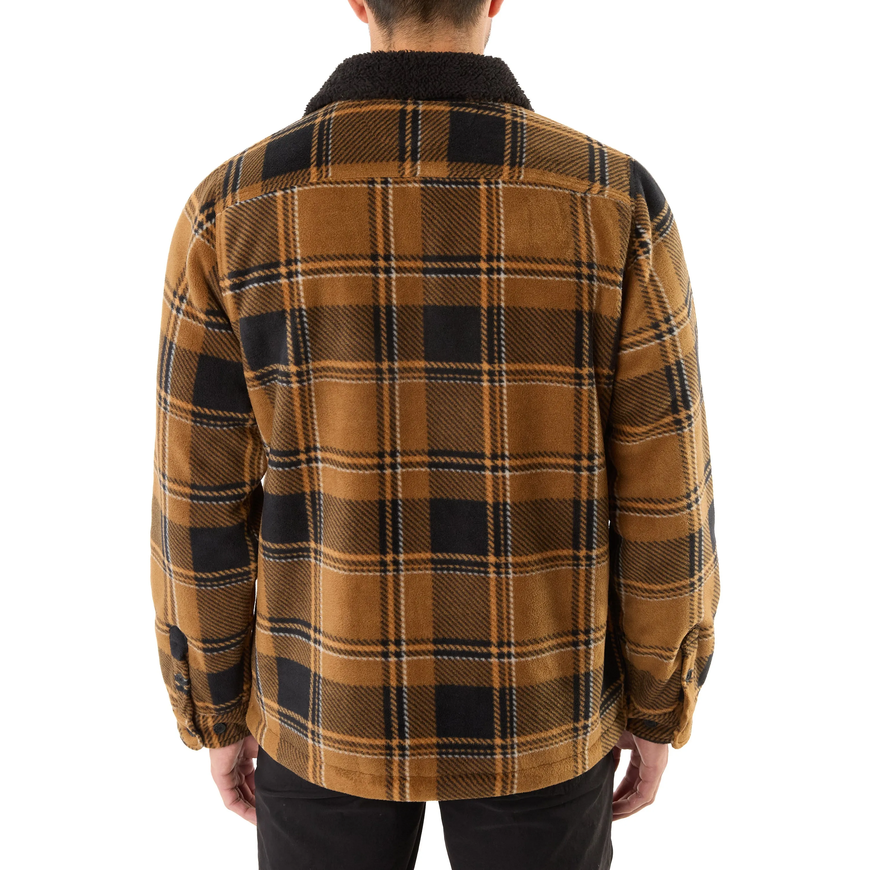 SHERPA-LINED PLAID MICRO POLARFLEECE JACKET WITH SHERPA COLLAR