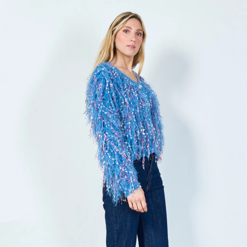 Shimmering shaggy cardigan wholesale