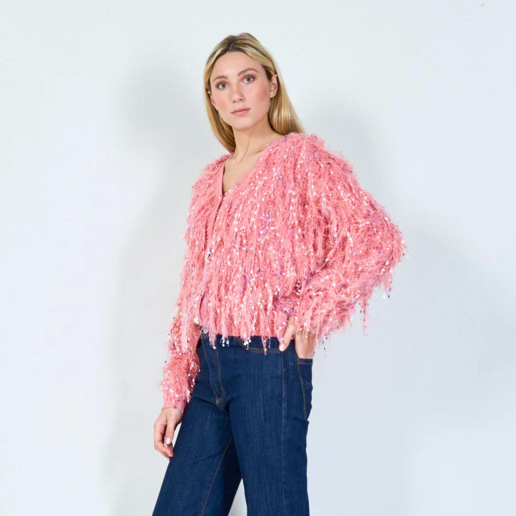 Shimmering shaggy cardigan wholesale