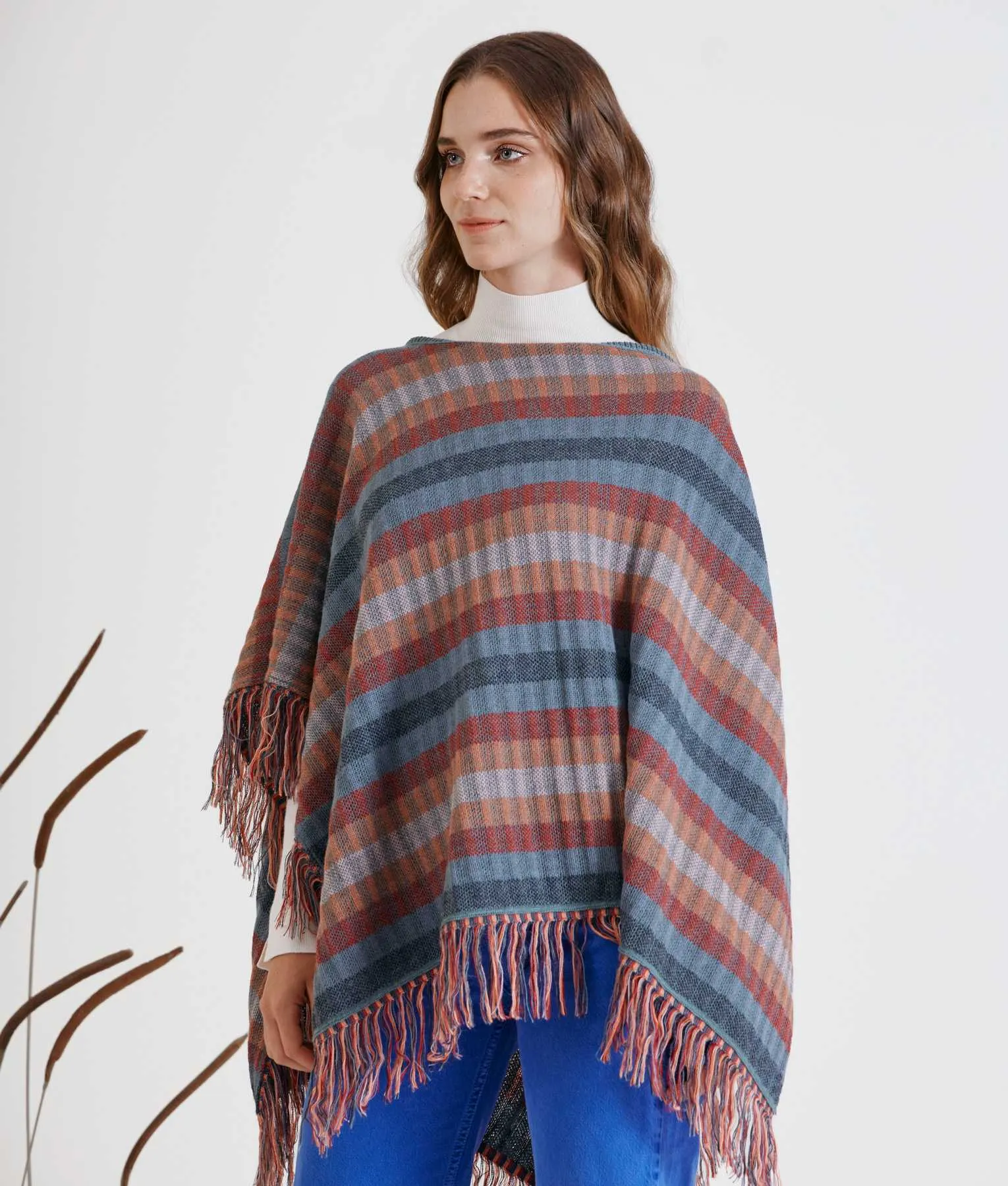 Striped Rib Reversible Poncho