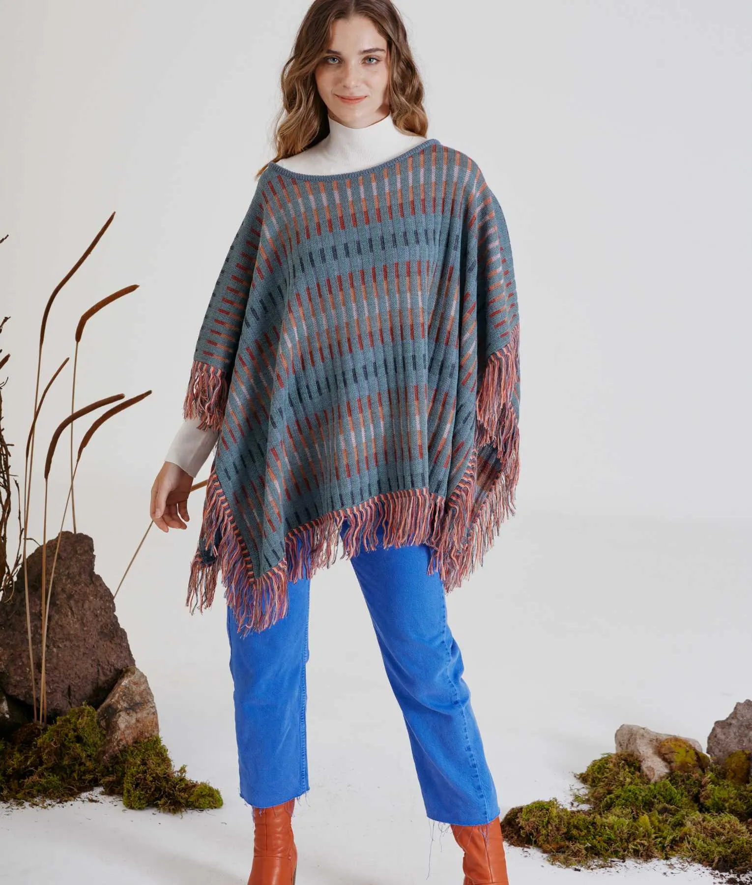 Striped Rib Reversible Poncho