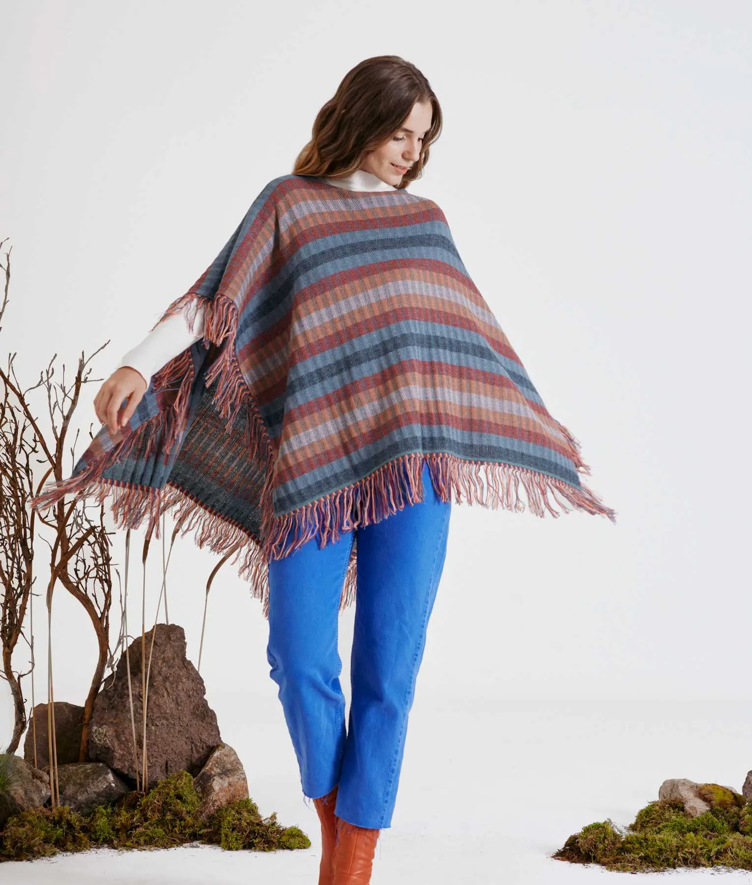 Striped Rib Reversible Poncho