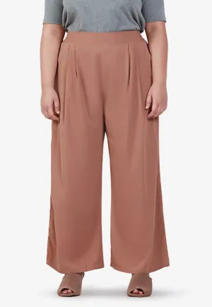 Sung Korean Inspired Lightweight Wide Pants - Light Brown