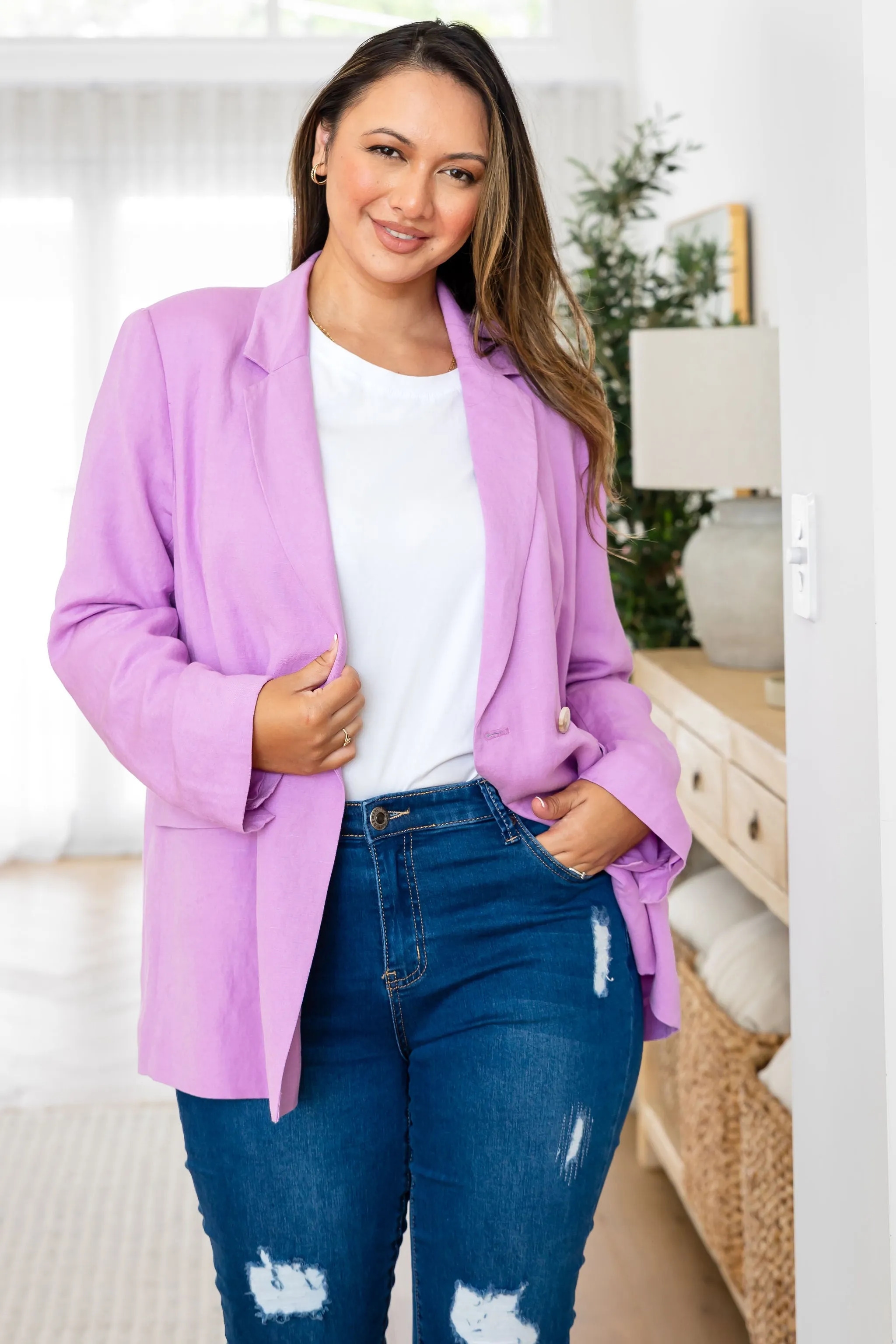 Tammy Linen Blend Blazer in Berry