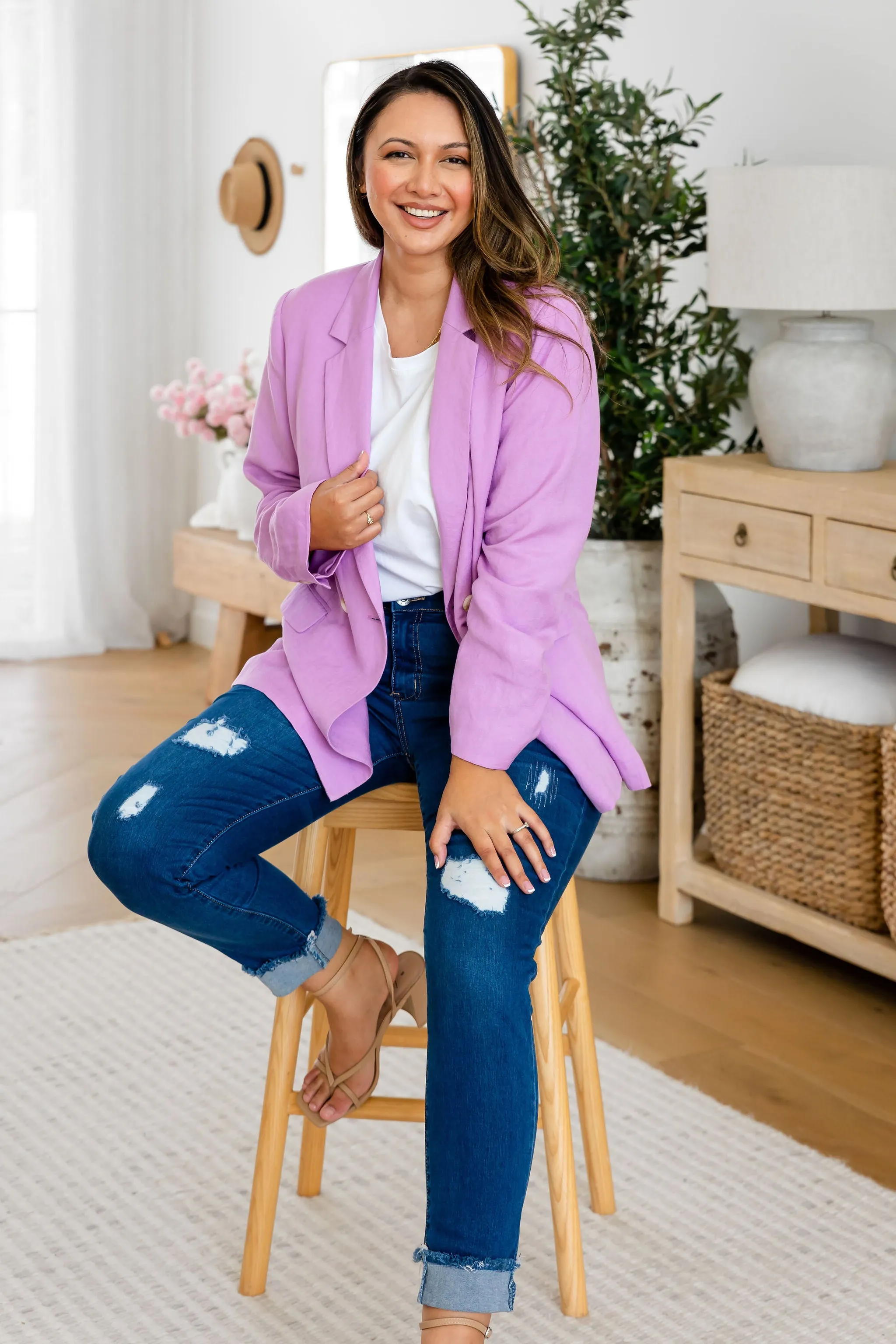 Tammy Linen Blend Blazer in Berry