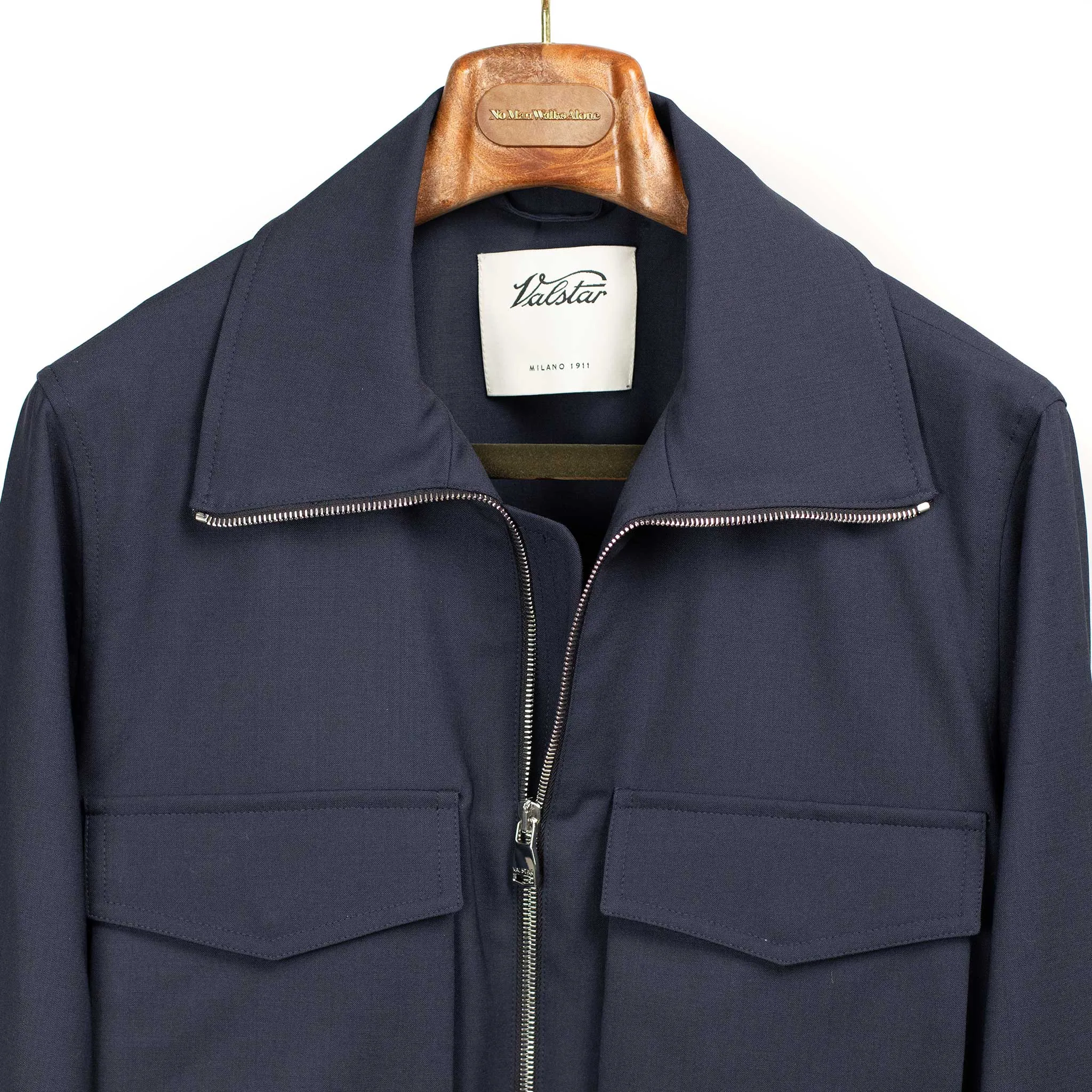 Tazio zip blouson in navy blue stretch virgin wool