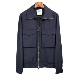 Tazio zip blouson in navy blue stretch virgin wool