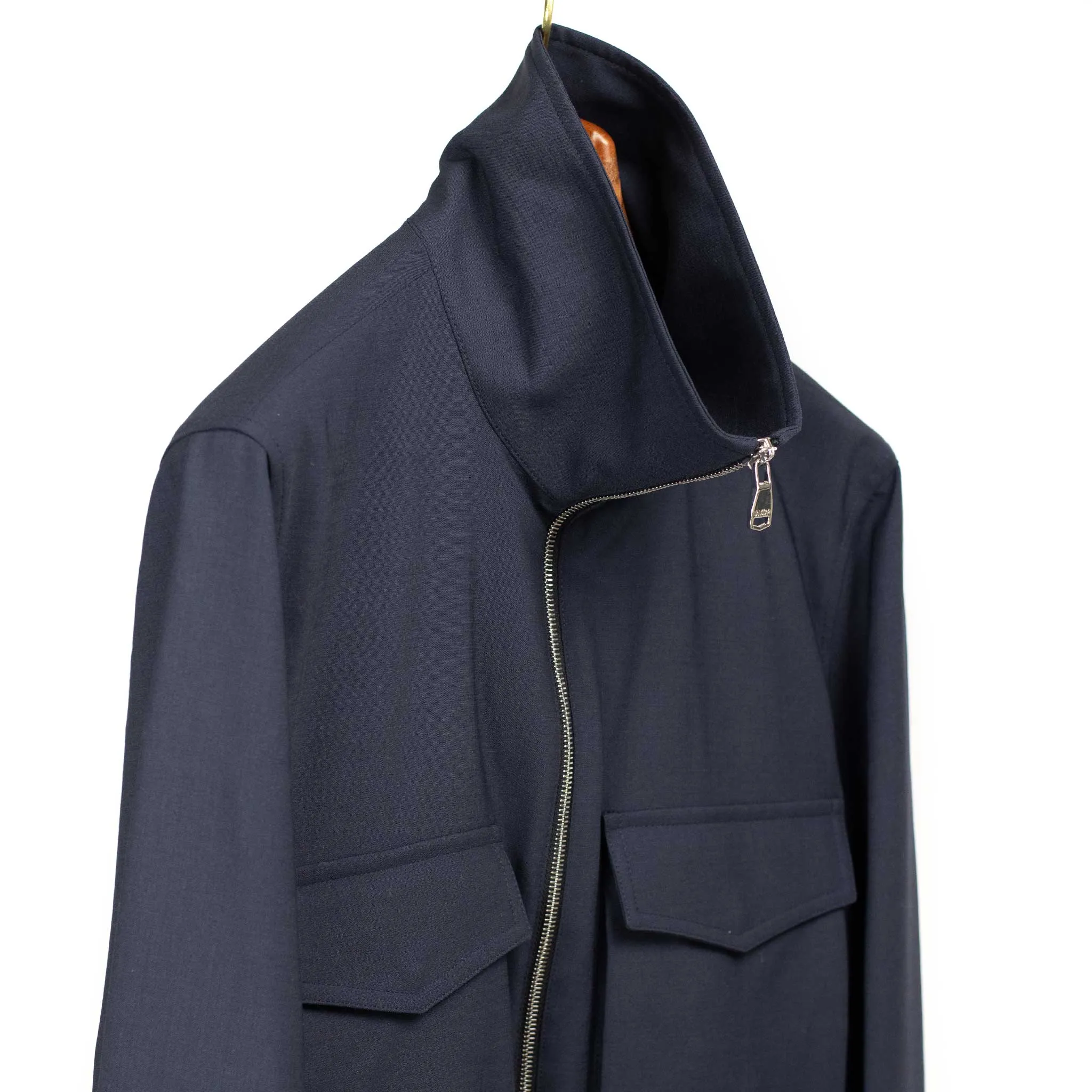 Tazio zip blouson in navy blue stretch virgin wool