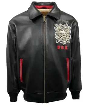 Top Gun Medusa Logo Black Leather Jacket