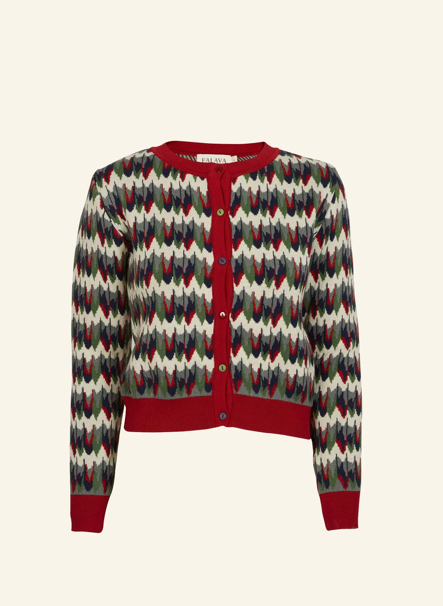 Vera Jacquard Cardigan - Red Marbled Feathers