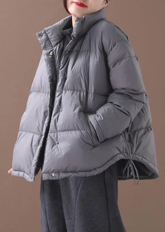 Warm plus size snow jackets winter outwear black stand collar drawstring duck down coat