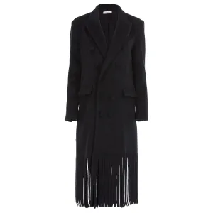 Wool Cashmere Tuxedo Fringe Coat Black