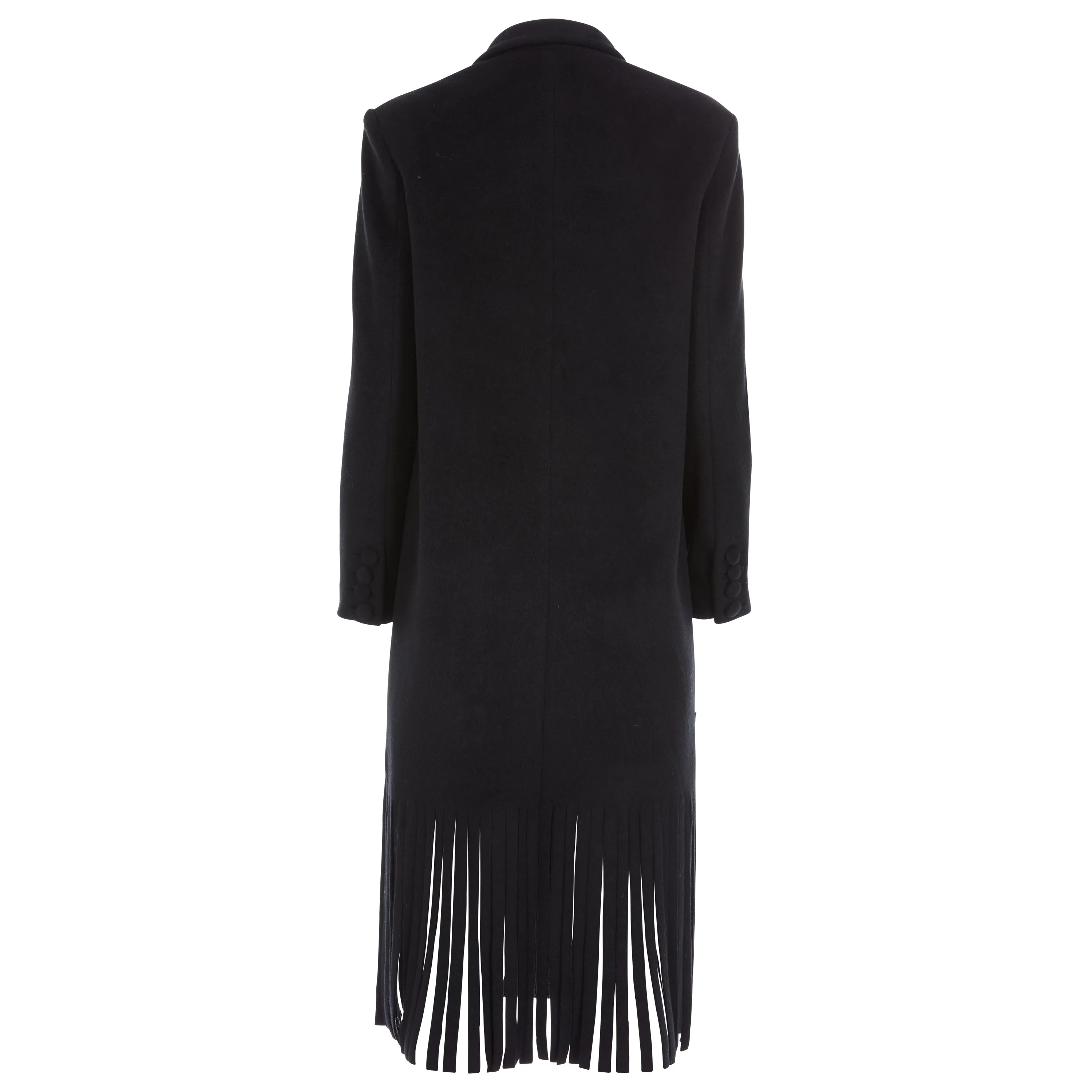 Wool Cashmere Tuxedo Fringe Coat Black