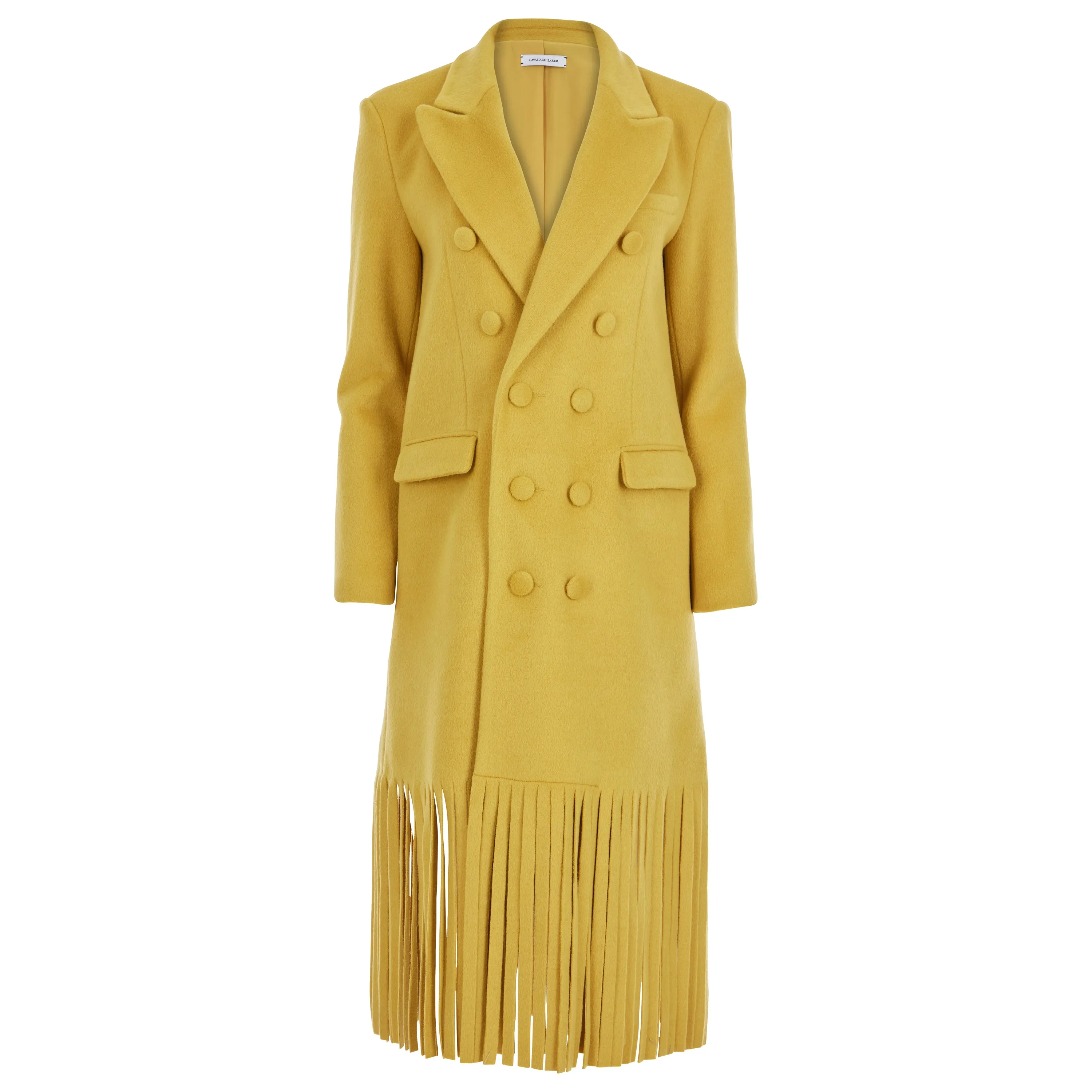 Wool Cashmere Tuxedo Fringe Coat Citrine