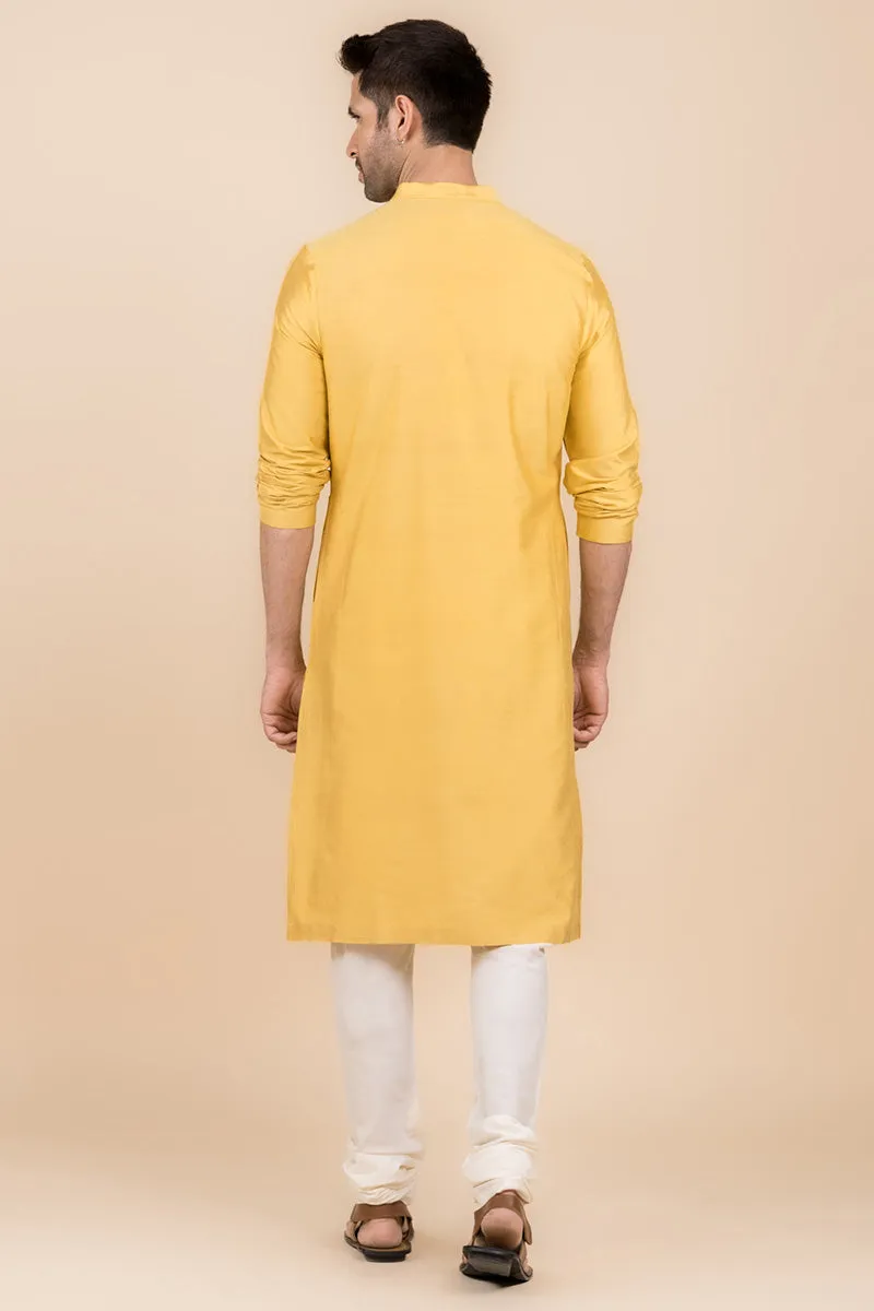 Yellow Kurta Set With Embroidered Placket